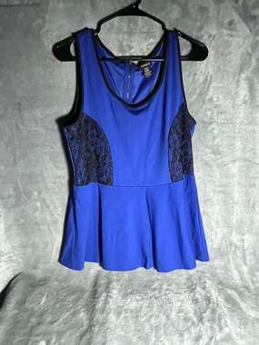 Torrid Peplum Babydoll Tank Lace Detail Blue Zipper Back